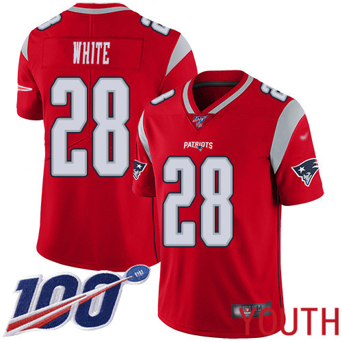 New England Patriots Football #28 100th Season Inverted Legend Limited Red Youth James White NFL Jersey->women nfl jersey->Women Jersey